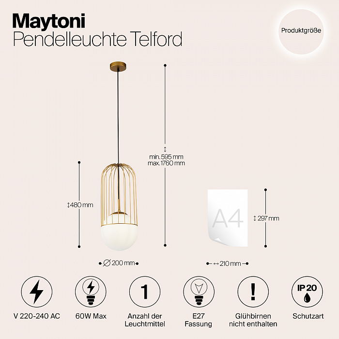 Светильник одинарный Maytoni P363PL-01G