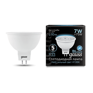 Лампа Gauss MR16 7W 630lm 4100K GU5.3 LED 1/10/100 Лампочка светодиодная G5.3 Gauss 101505207