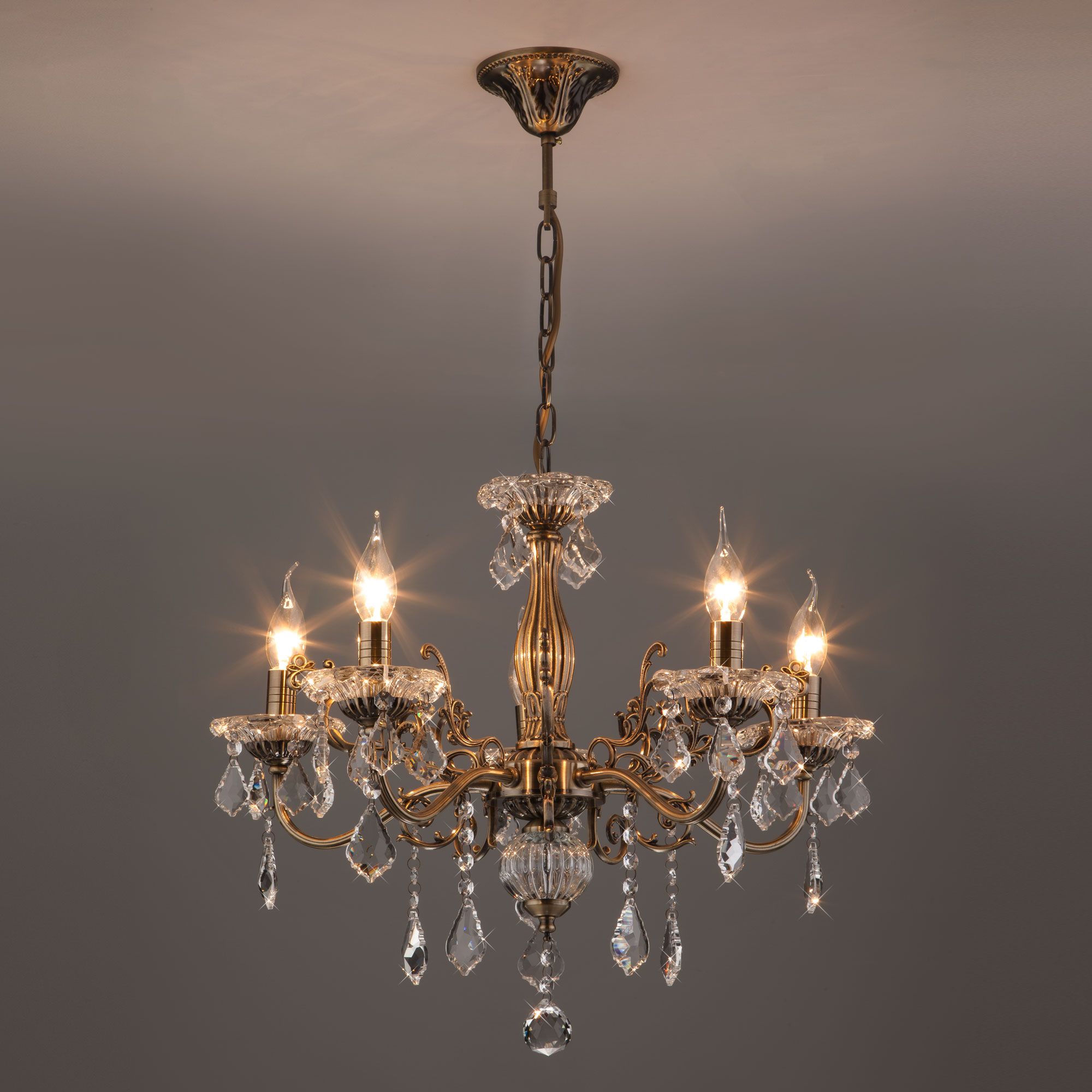 Люстра Eurosvet 3281/5 античная бронза / прозрачный хрусталь