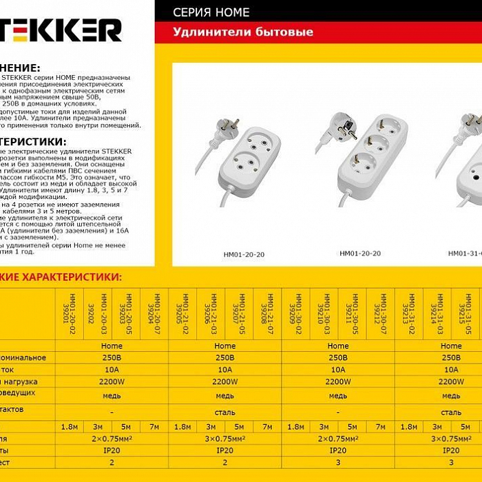 Удлинитель/сетевой фильтр STEKKER 39207