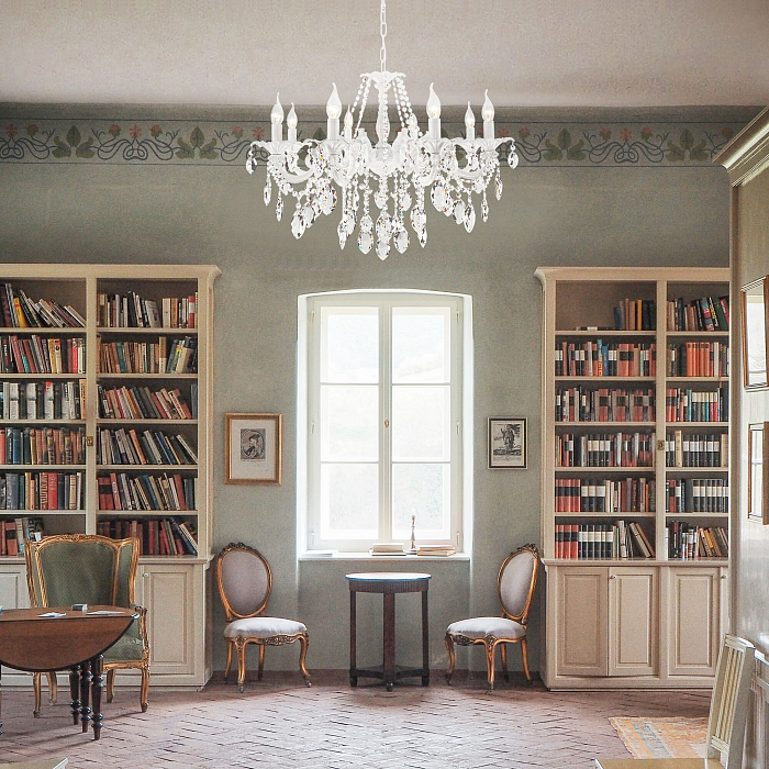 Люстра подвесная Eurosvet 10108/8 белый/прозрачный хрусталь Strotskis