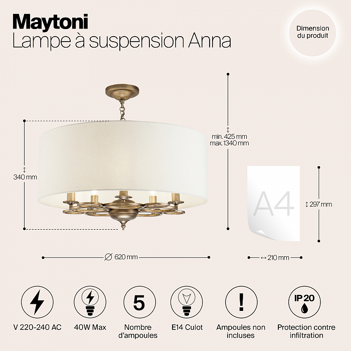 Светильник подвесная Maytoni H007PL-05G
