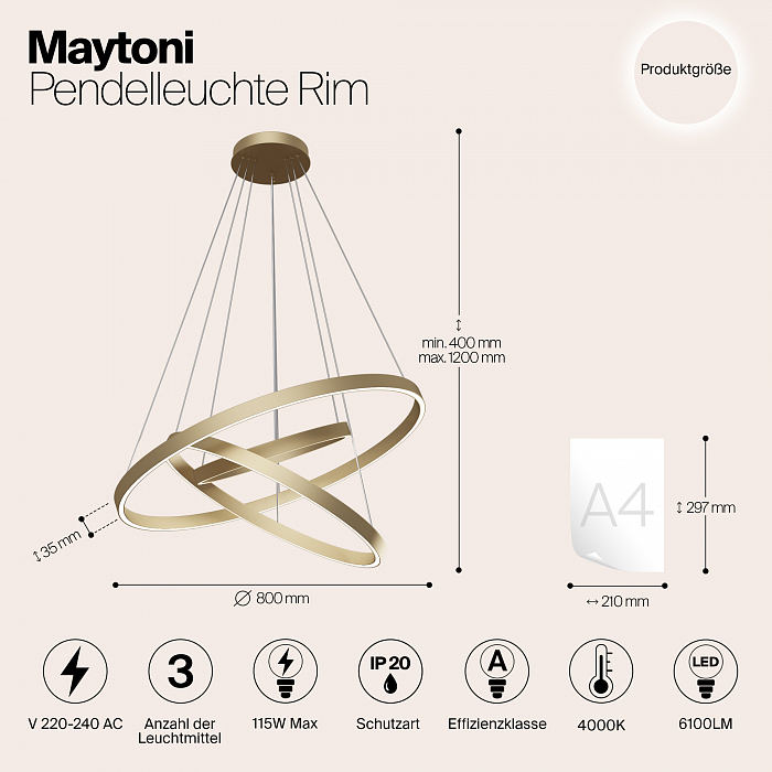 Светильник подвесная Maytoni MOD058PL-L100BS4K