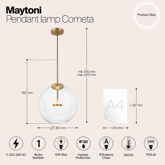 Светильник одинарный Maytoni MOD056PL-L12G3K