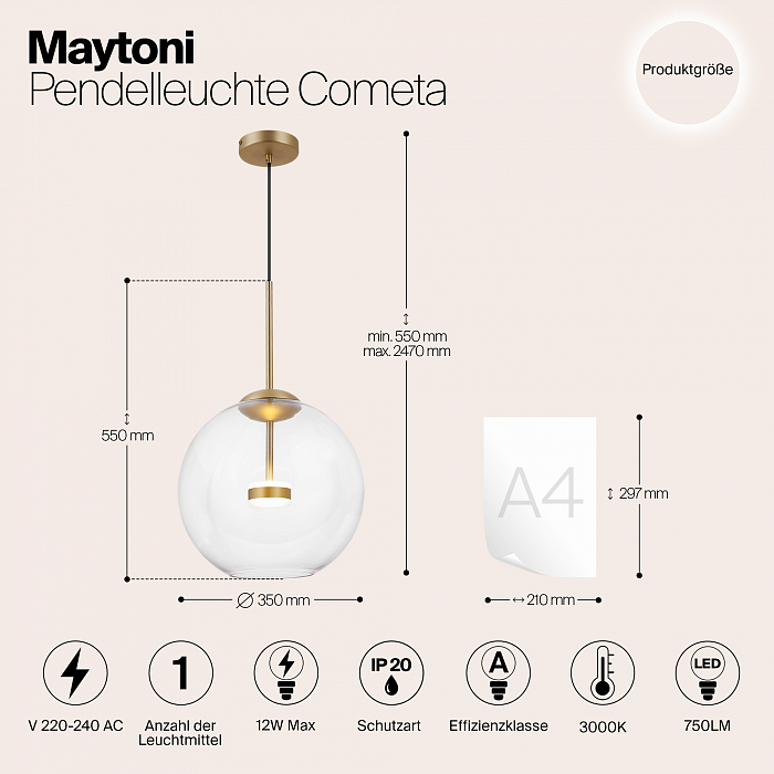 Светильник одинарный Maytoni MOD056PL-L12G3K