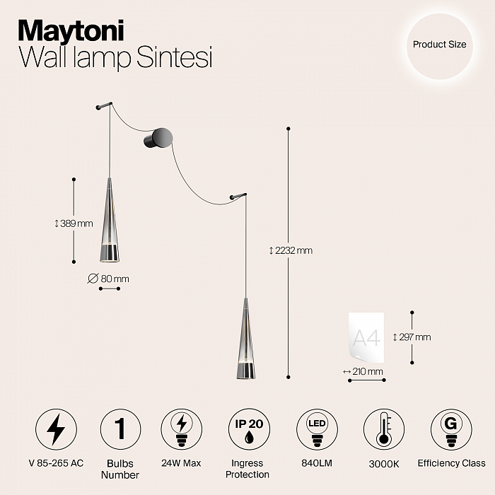 Бра на 2 лампы Maytoni P090WL-L24CH3K