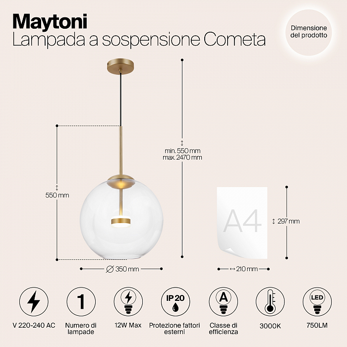 Светильник одинарный Maytoni MOD056PL-L12G3K