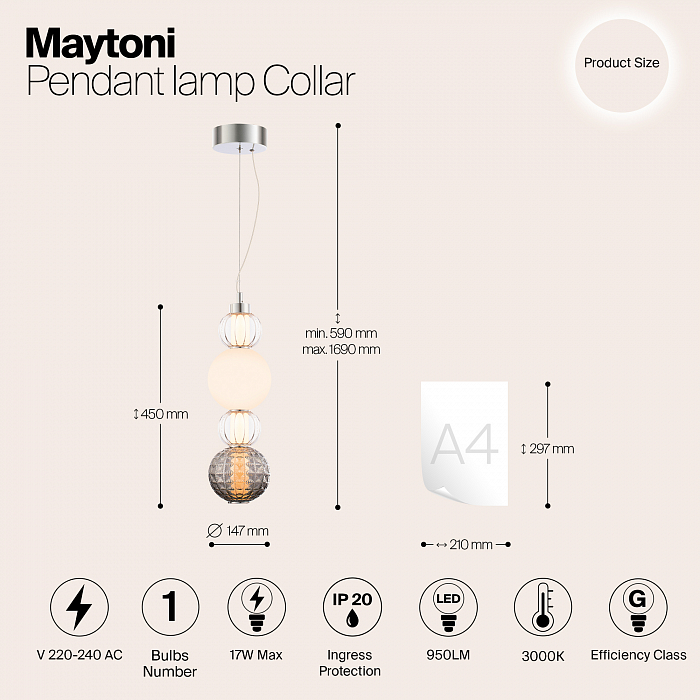 Светильник светодиодный Maytoni P069PL-L17CH3K