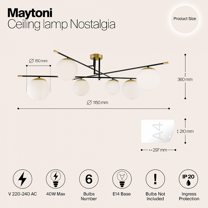 Светильник потолочная Maytoni MOD048CL-06G