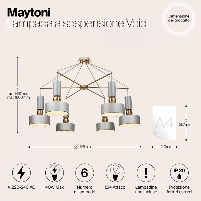 Светильник подвесная Maytoni MOD030PL-06GR
