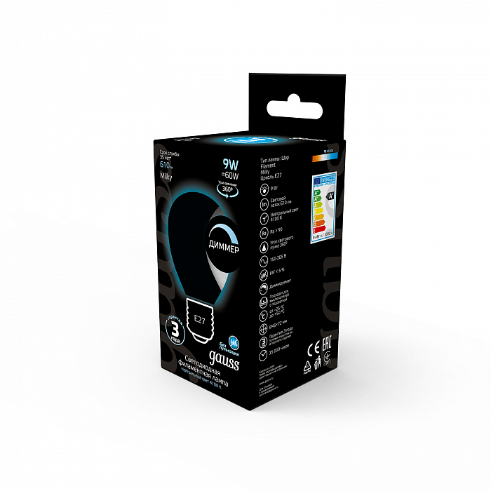 Лампочка филаментная Е27 Gauss 105202209-D