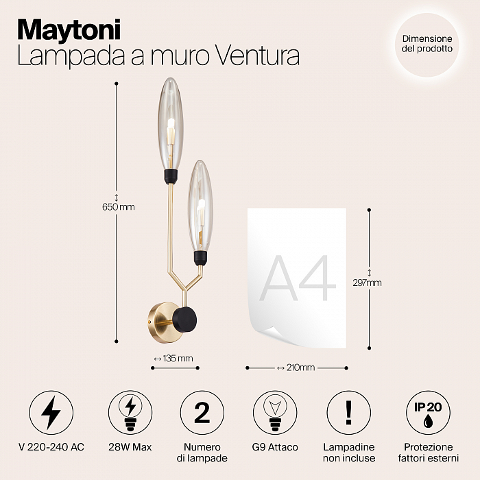 Бра на 2 лампы Maytoni MOD012WL-02G