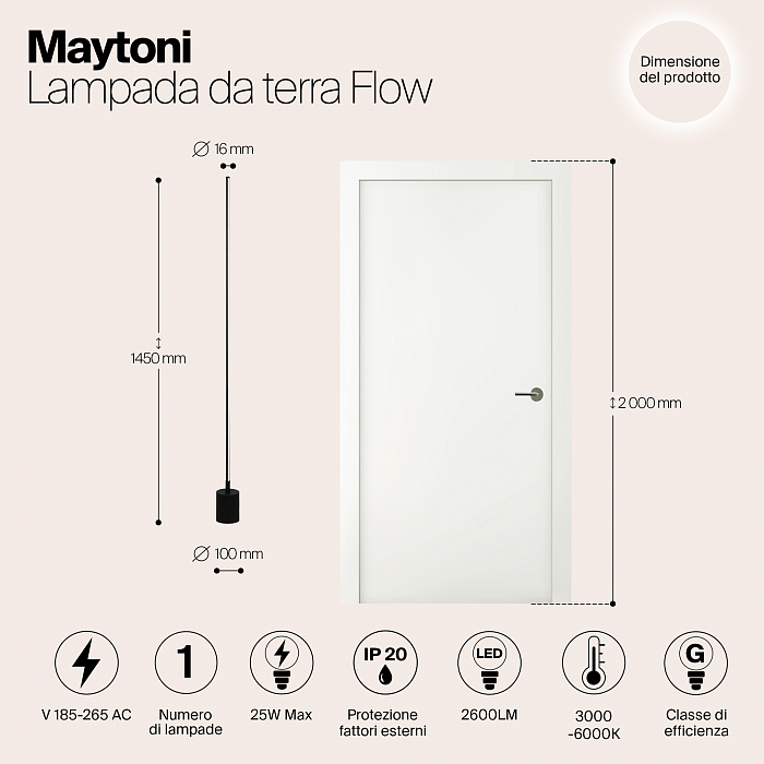 Торшер светодиодный Maytoni MOD147FL-L20BK1
