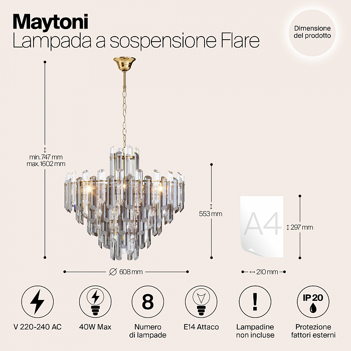 Светильник подвесная Maytoni DIA200PL-08G