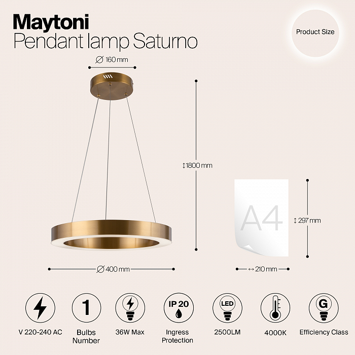 Светильник подвесная Maytoni MOD415PL-L36BS4K