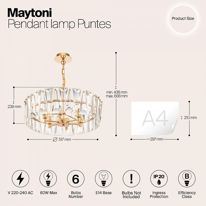 Светильник подвесная Maytoni MOD043PL-06G