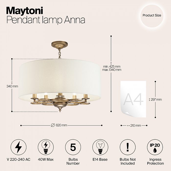 Светильник подвесная Maytoni H007PL-05G