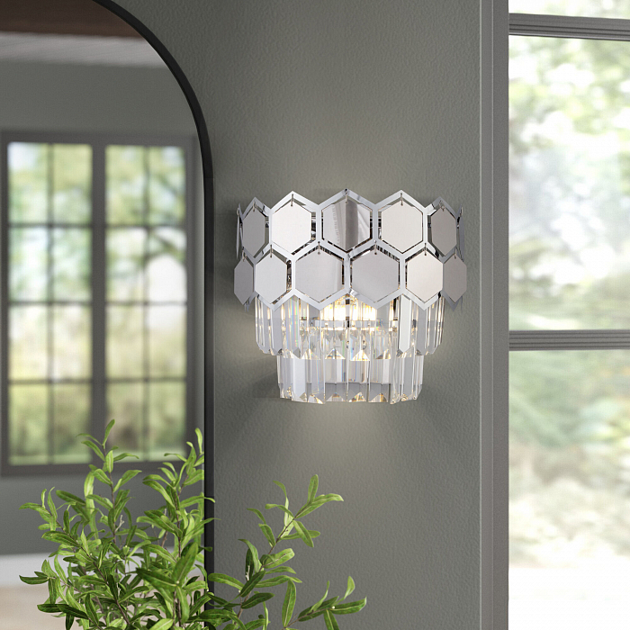 Бра на 2 лампы Eurosvet 10124/2 хром/прозрачный хрусталь Strotskis (10113/2)