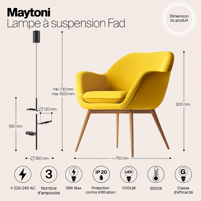 Светильник светодиодный Maytoni MOD070PL-L18B3K