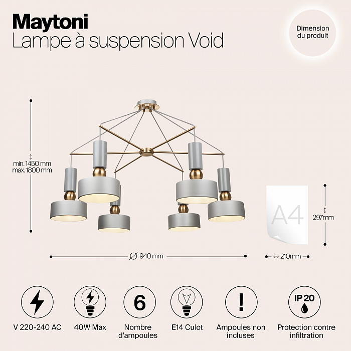 Светильник подвесная Maytoni MOD030PL-06GR
