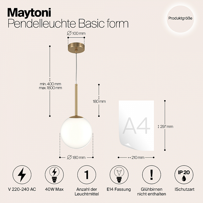 Светильник одинарный Maytoni MOD321PL-01G2
