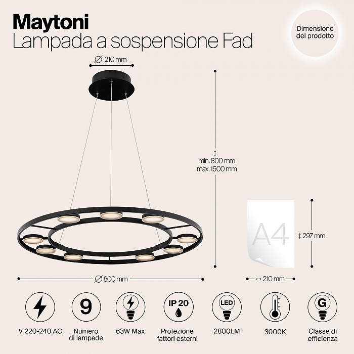 Светильник подвесная Maytoni MOD070PL-L63B3K