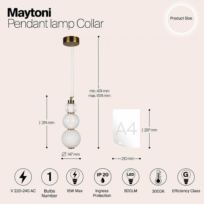 Светильник одинарный Maytoni P069PL-L16G3K