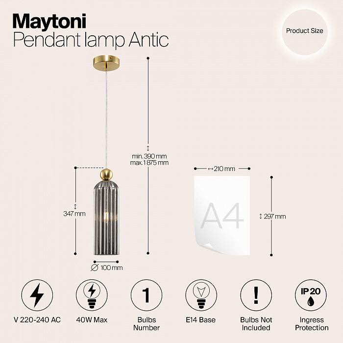 Светильник одинарный Maytoni MOD302PL-01GR