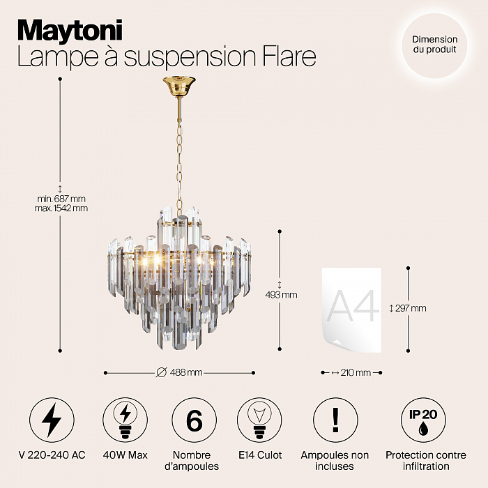 Светильник подвесная Maytoni DIA200PL-06G