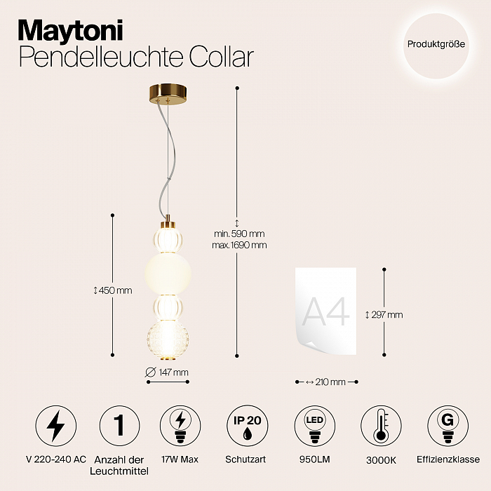 Светильник одинарный Maytoni P069PL-L17G3K