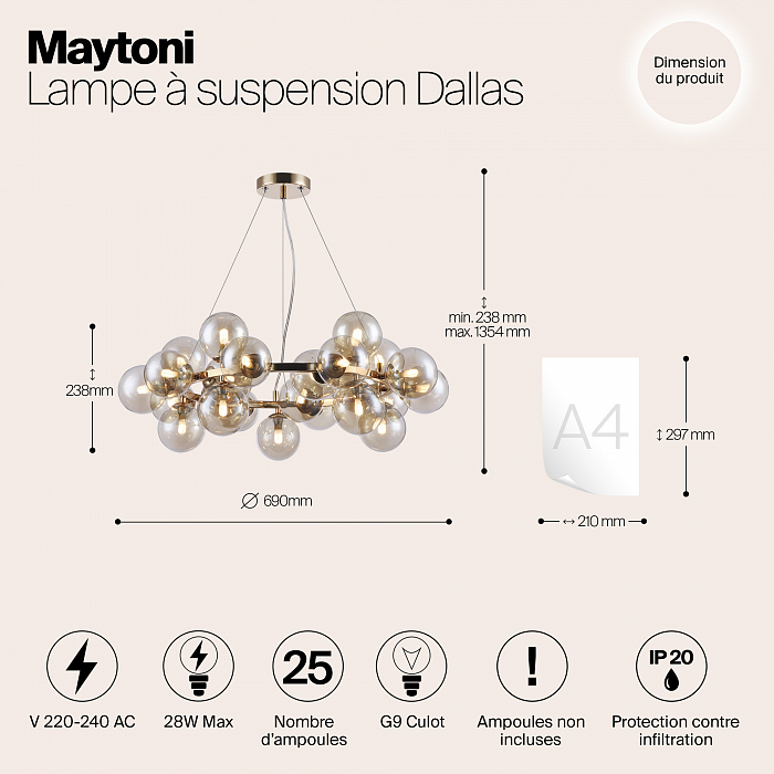 Светильник подвесная Maytoni MOD548PL-25G