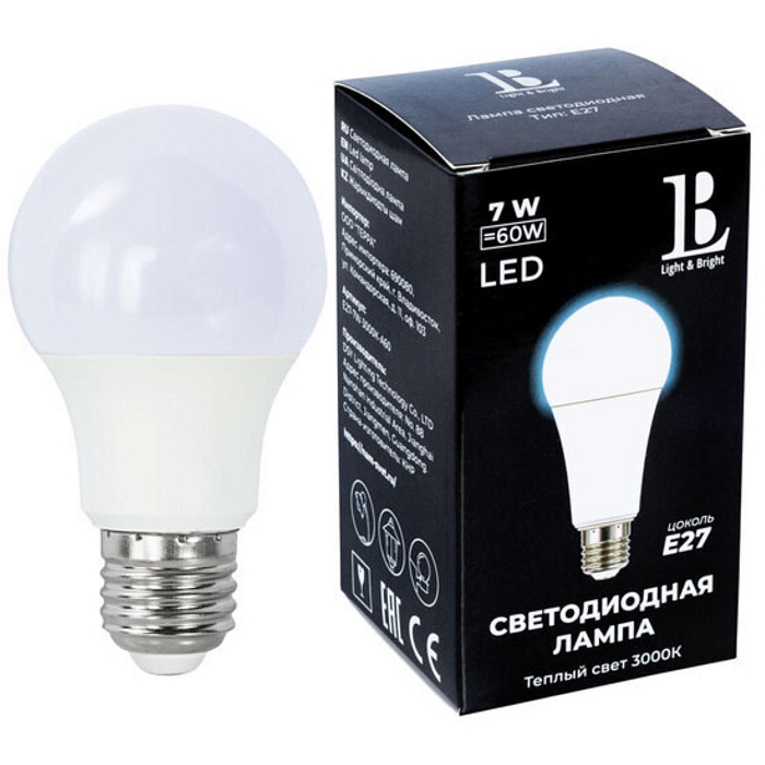 Лампочка светодиодная Е27 L&B E27-7W-3000K-A60_lb