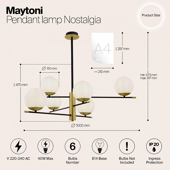 Светильник на штанге Maytoni MOD048PL-06G