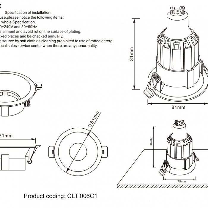 Светильник встраиваемый Crystal Lux CLT 006C1 WH