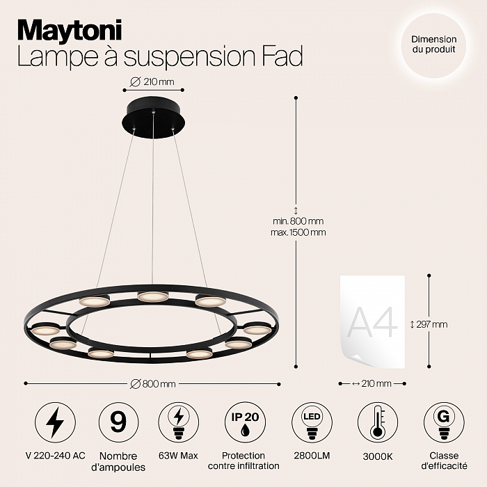 Светильник подвесная Maytoni MOD070PL-L63B3K