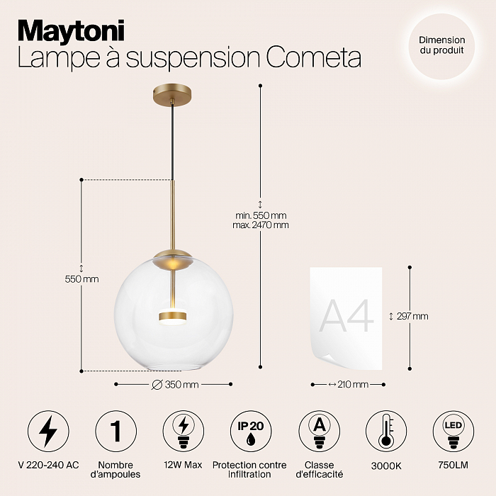 Светильник одинарный Maytoni MOD056PL-L12G3K
