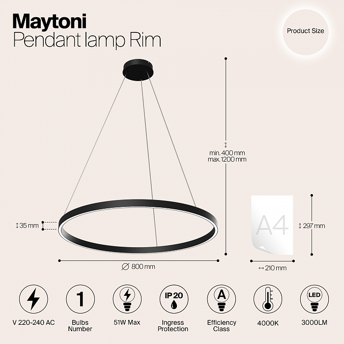 Светильник подвесная Maytoni MOD058PL-L42B4K