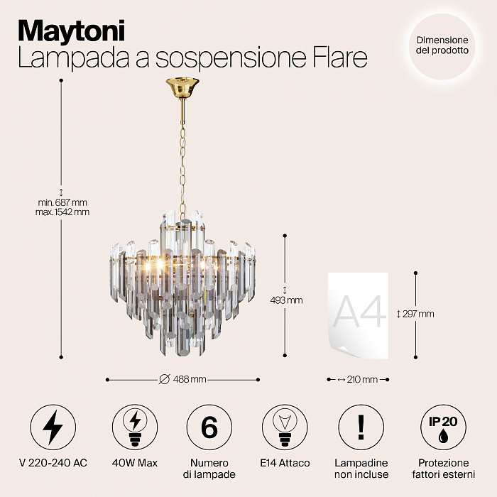 Светильник подвесная Maytoni DIA200PL-06G