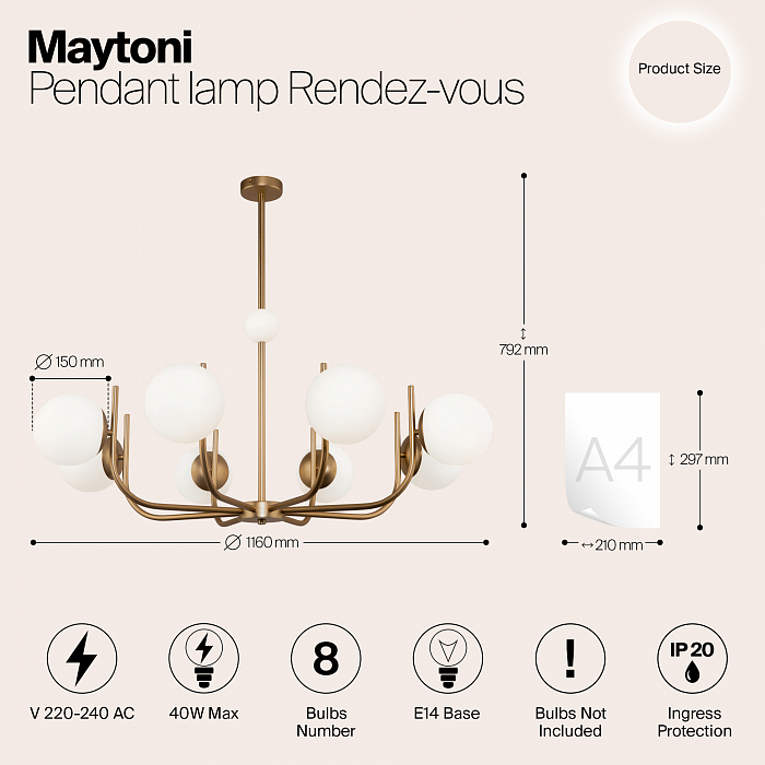 Светильник подвесная Maytoni MOD109PL-08BS