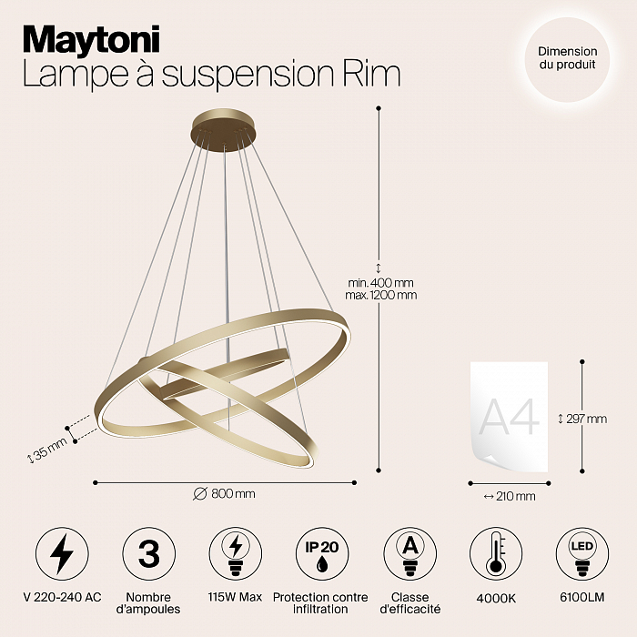 Светильник подвесная Maytoni MOD058PL-L100BS4K