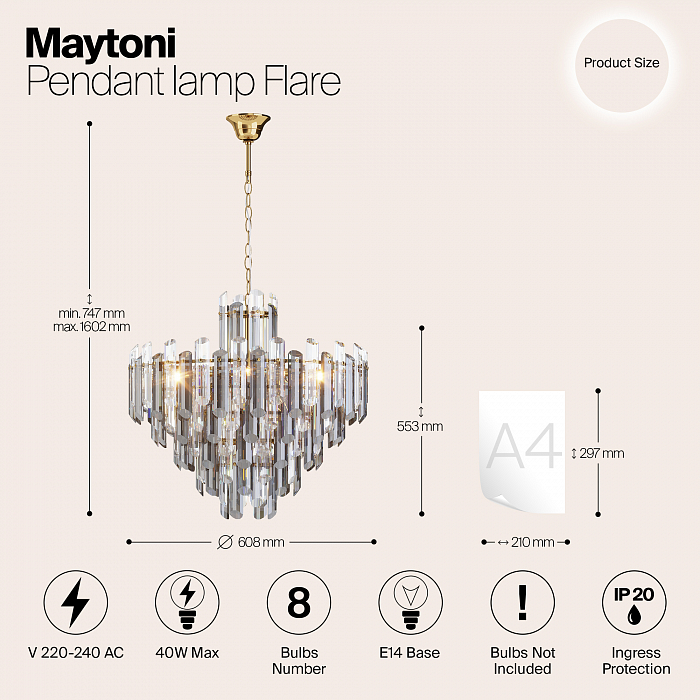 Светильник подвесная Maytoni DIA200PL-08G