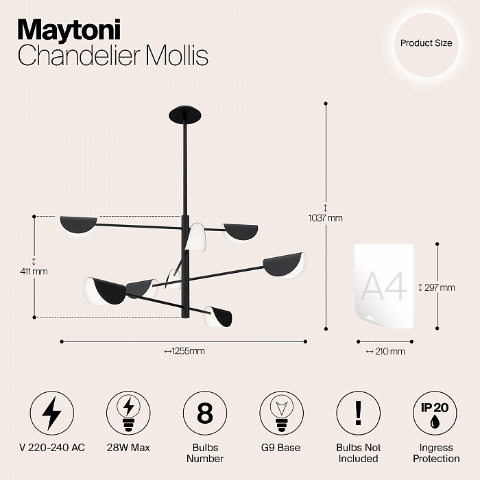 Люстра на штанге Maytoni MOD126PL-08B
