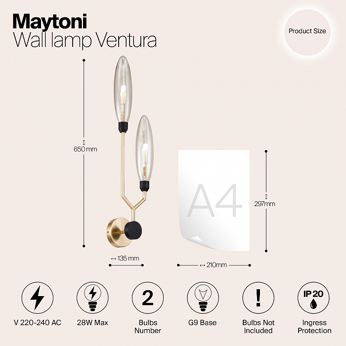 Бра на 2 лампы Maytoni MOD012WL-02G