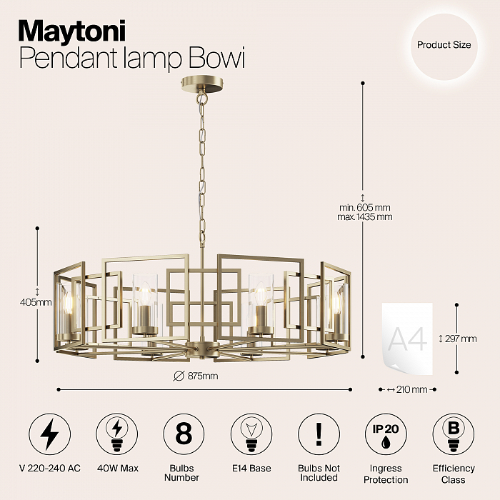 Светильник подвесная Maytoni H009PL-08G