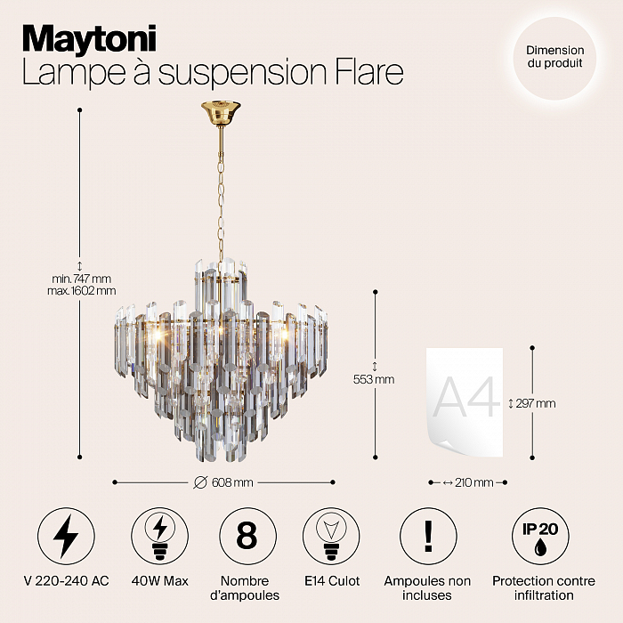 Светильник подвесная Maytoni DIA200PL-08G