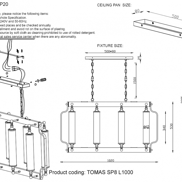 Люстра Crystal Lux TOMAS SP8 L1000 BRASS