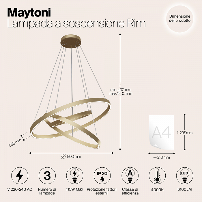 Светильник подвесная Maytoni MOD058PL-L100BS4K