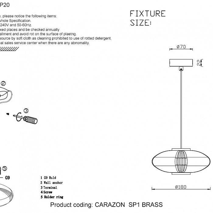 Светильник Crystal Lux CARAZON  SP1 BRASS