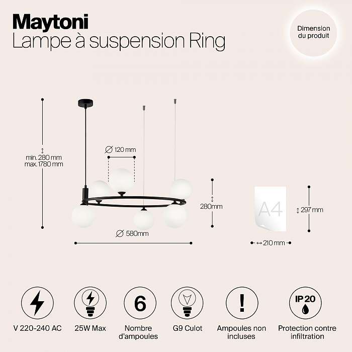 Светильник подвесная Maytoni MOD013PL-06B