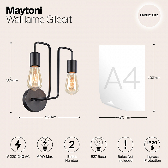 Бра на 2 лампы Maytoni T532WL-02B